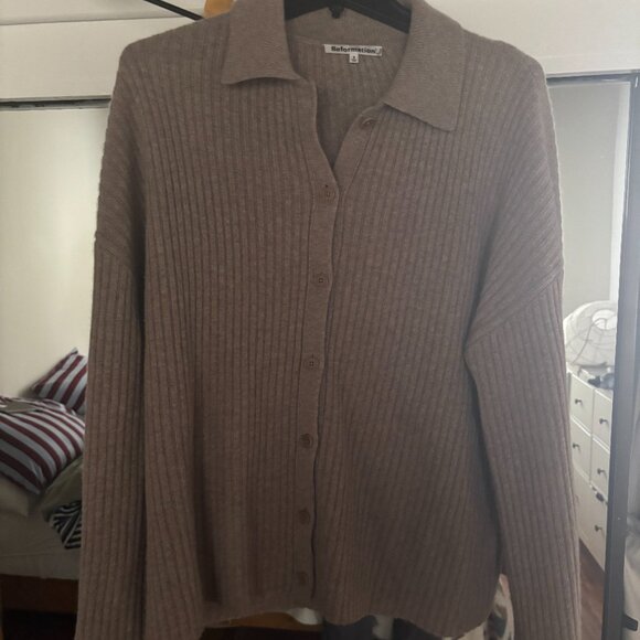 Reformation Fantino Cashmere Collared Cardigan in Oatmeal - Picture 3 of 4